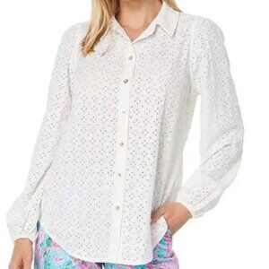 Lilly Pulitzer Eyelet Button Down Blouse XL | Coastal Resort Spring Top